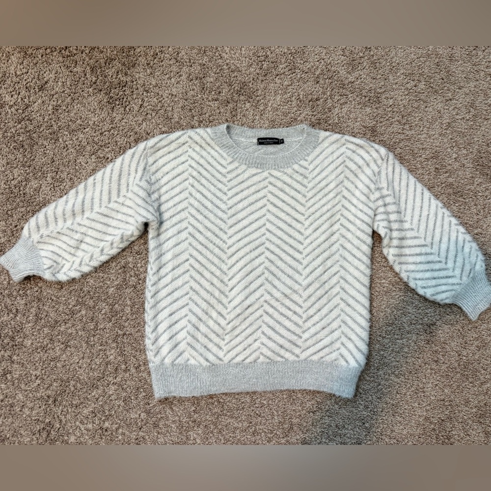 Soft Gray and White Knit Sweater